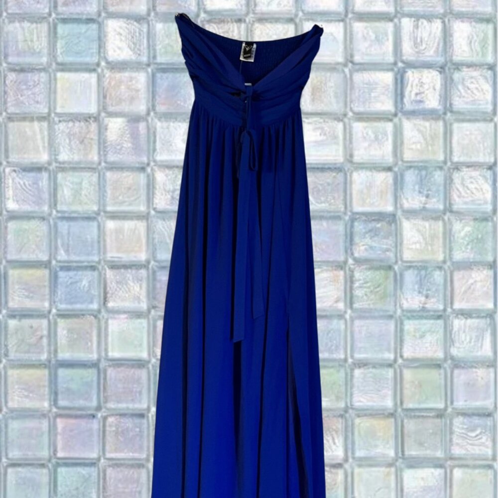 very long dark blue, off-the-shoulder, flowy dress, size xs, never worn